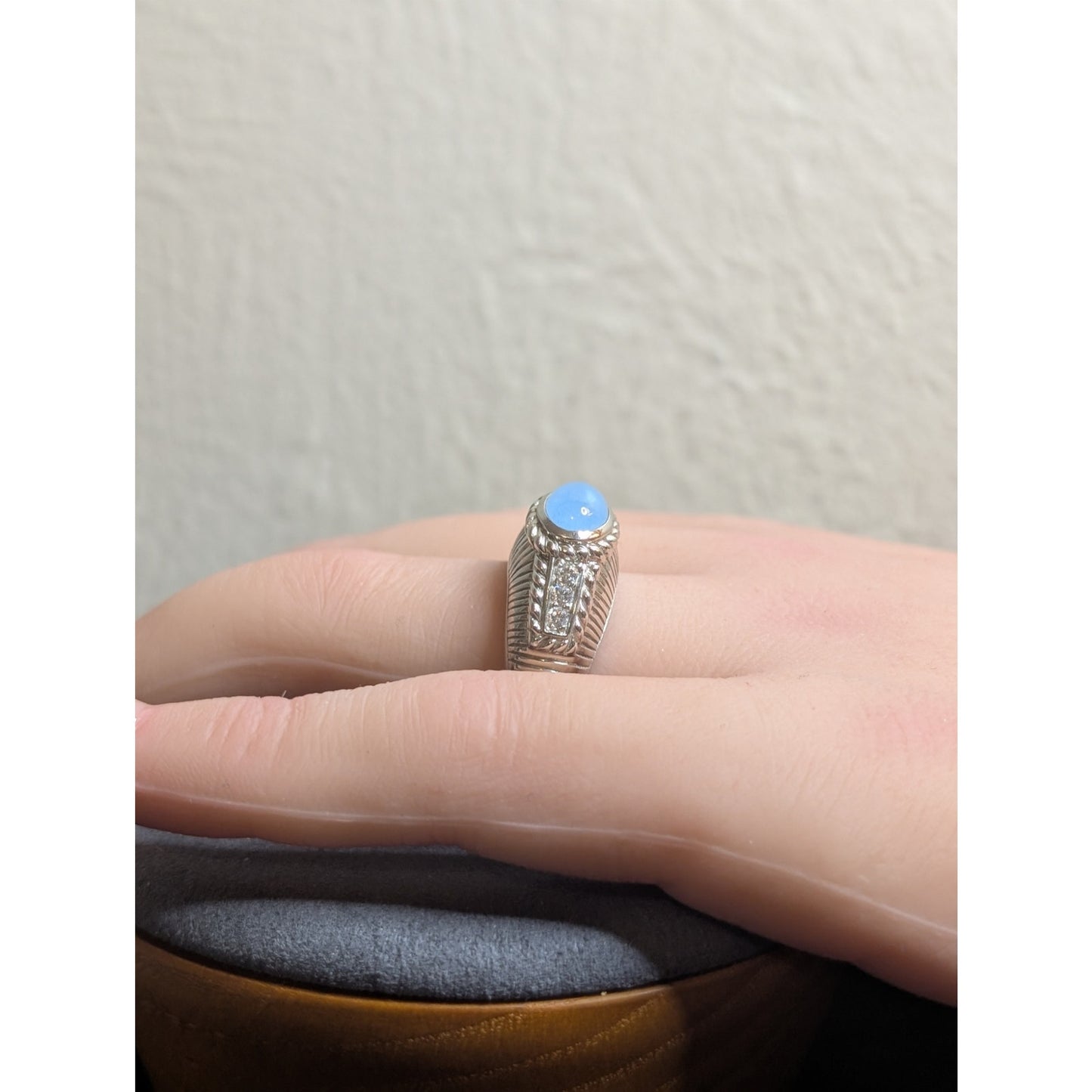 Judith Ripka Sterling Silver Blue Chalcedony Diamonique CZ Ring Size 7.75