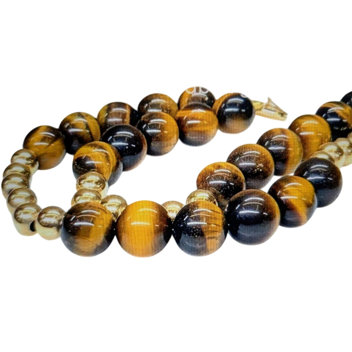 Vintage 14K Yellow Gold Tiger's Eye Stone Bead 24" Necklace 64.92g