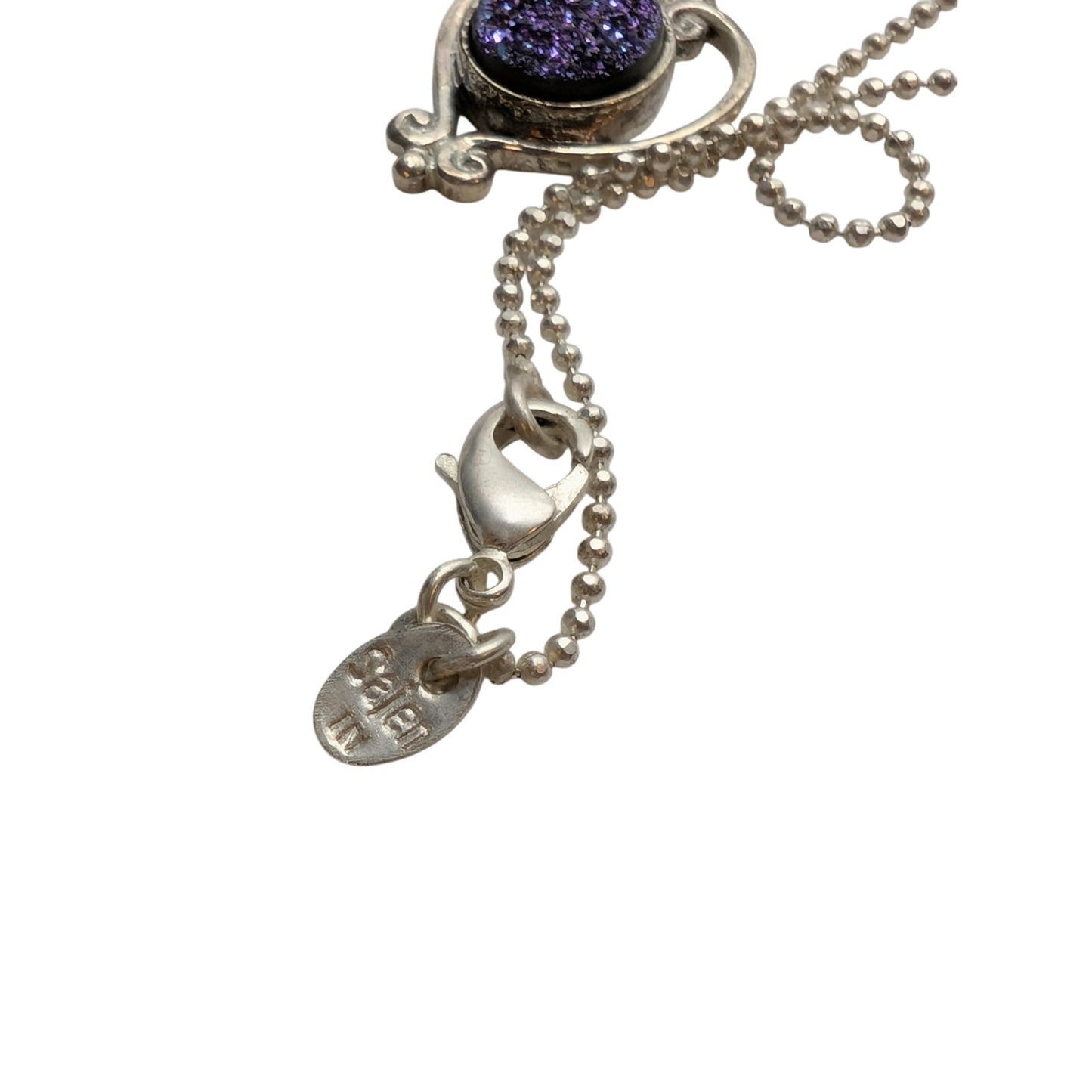 Signed Sajen 925 Sterling Blue Purple Druzy Pendant Bead Ball Chain 18" Necklace