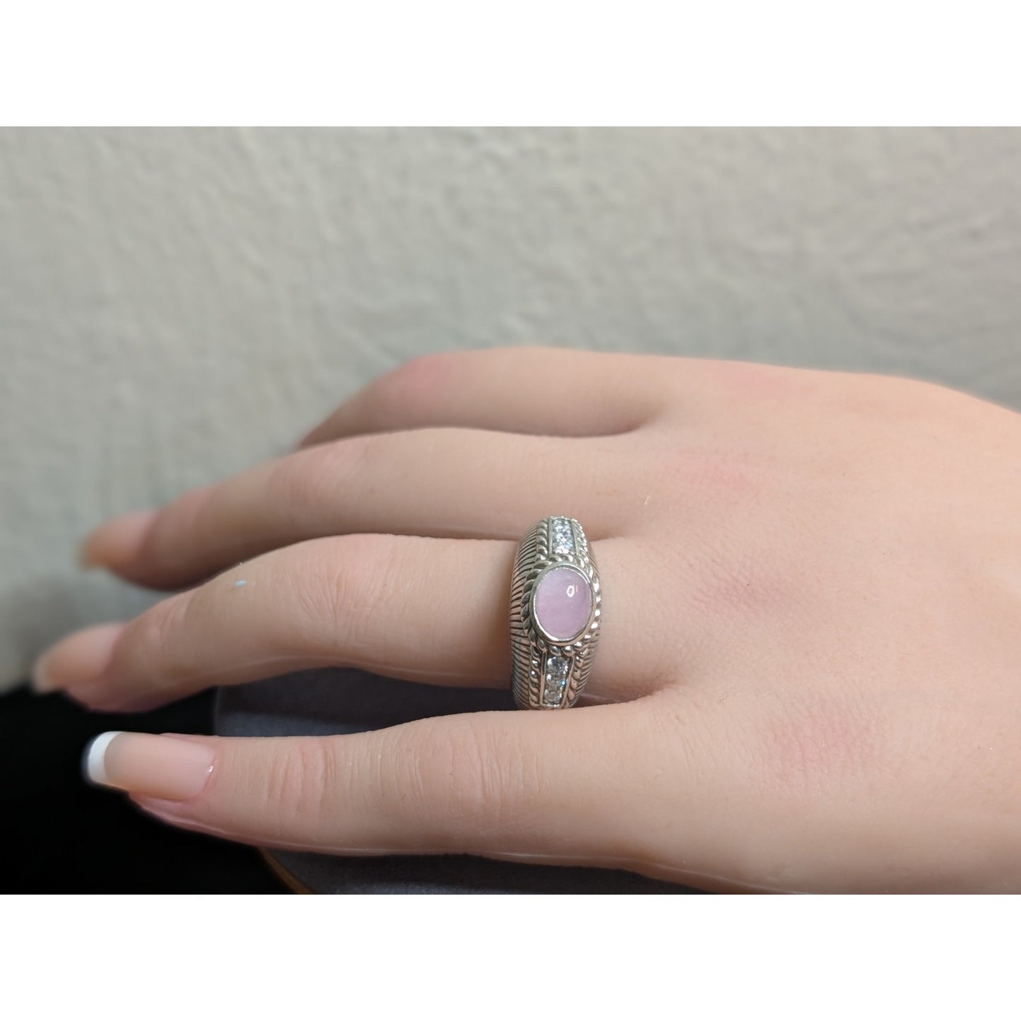 Judith Ripka Sterling Silver Pink Rose Quartz & Diamonique Ring Size 7.75