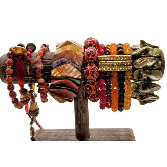 Lot of Seven Salmon/Coral/Green Theme Bracelets