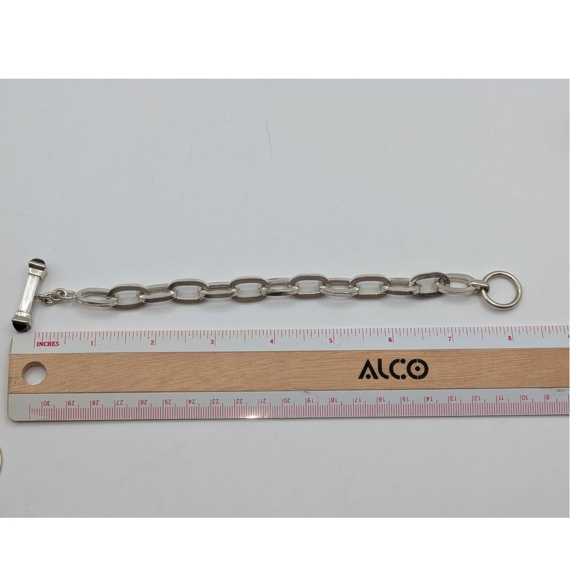 925 Italy Sterling Silver Onyx Toggle Oval Chain Link Bracelet 24.26g