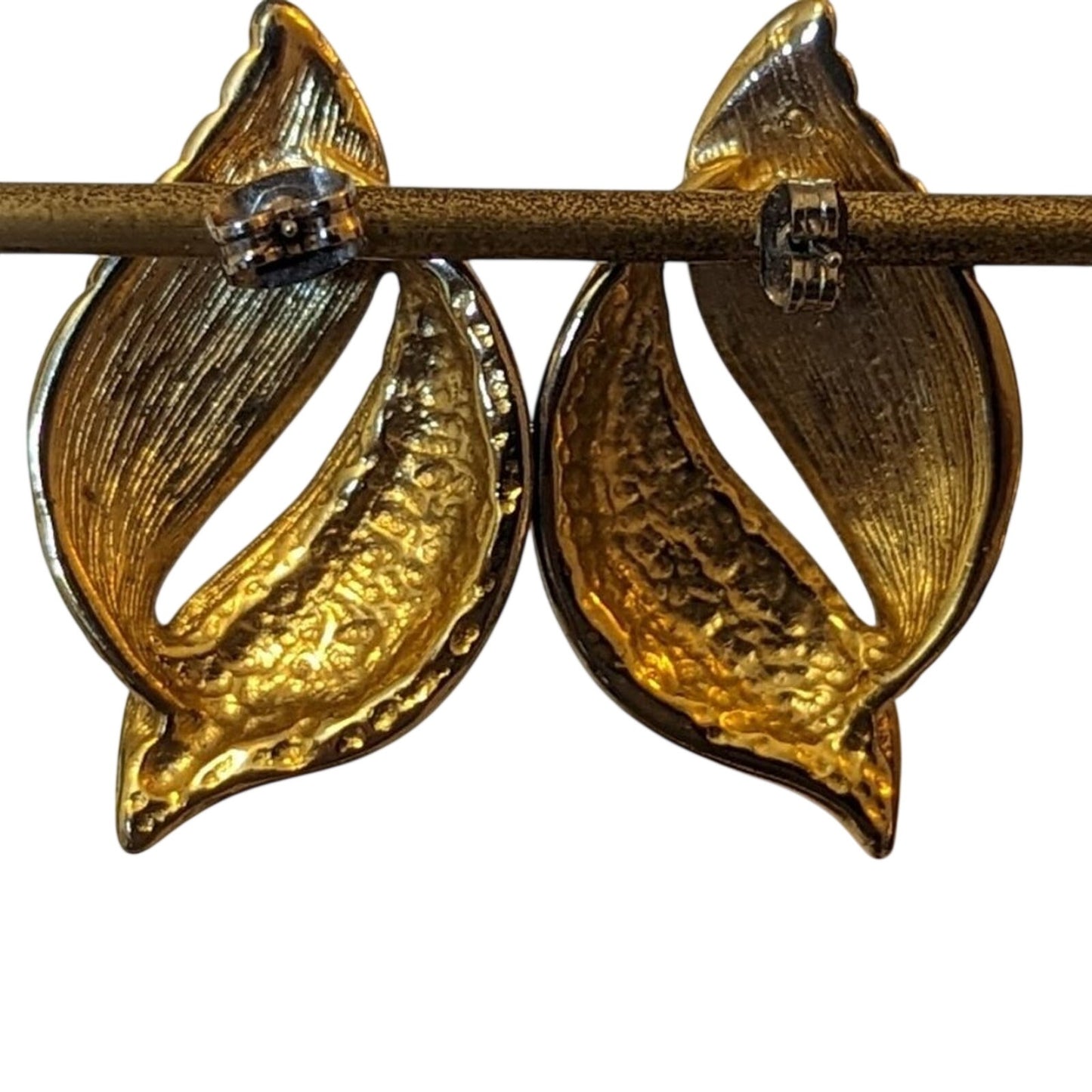 Vintage Black Enamel Gold Tone 'Flame' Post Earrings