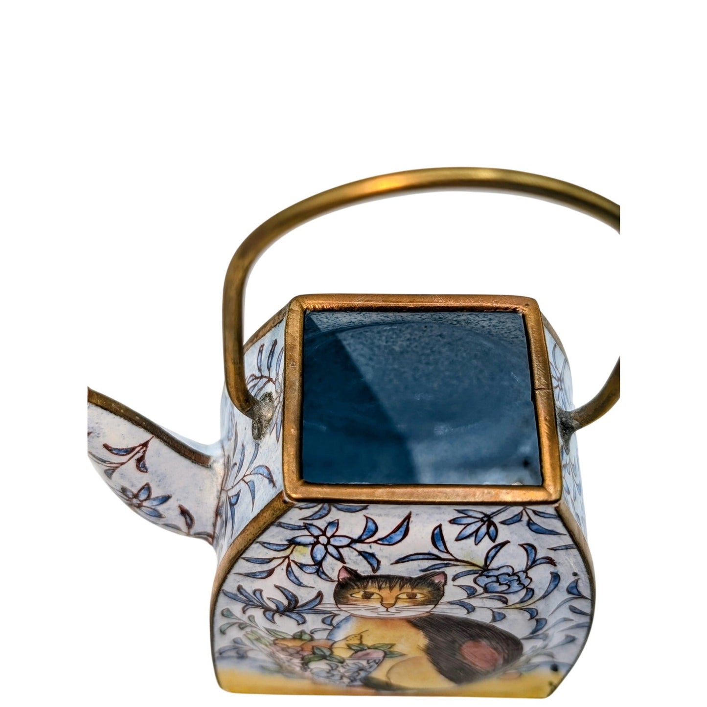 Vintage Empress Arts 1999 Enamel Cat Brass Collectible Mini Teapot