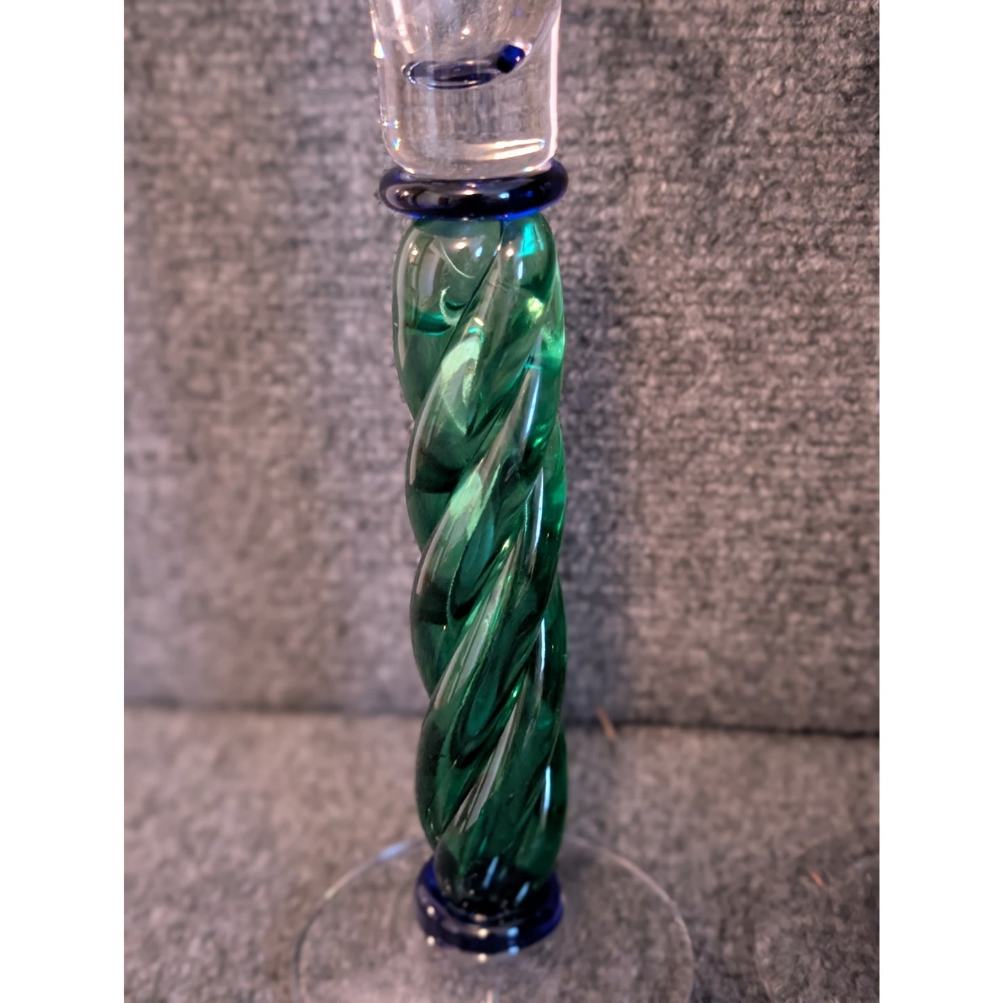 Pair of Green & Blue Twisted Glass Tulip Top Candle Holders