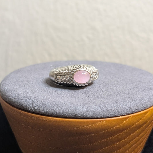 Judith Ripka Sterling Silver Pink Rose Quartz & Diamonique Ring Size 7.75