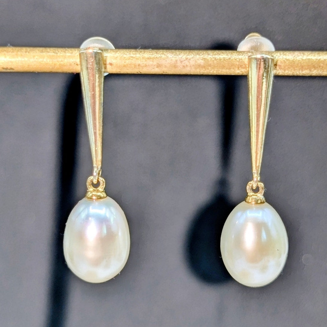 925 Sterling Vermeil Teardrop Pearl Drop Pierced Earrings