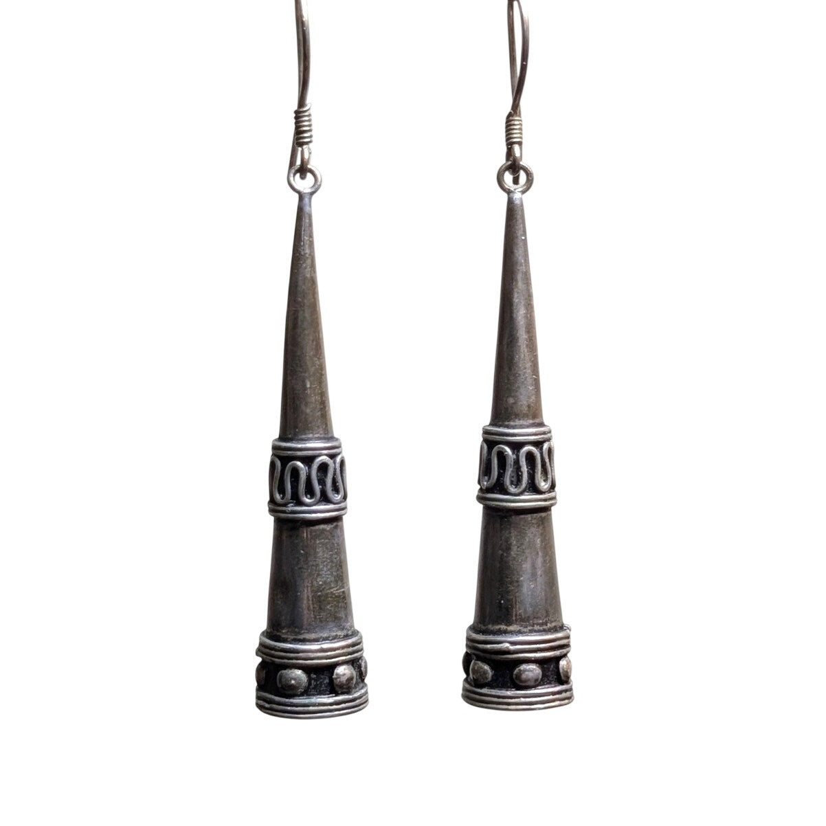 Vintage 925 Sterling Silver Bali Style Drop Dangle Earrings