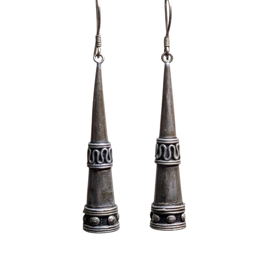 Vintage 925 Sterling Silver Bali Style Drop Dangle Earrings