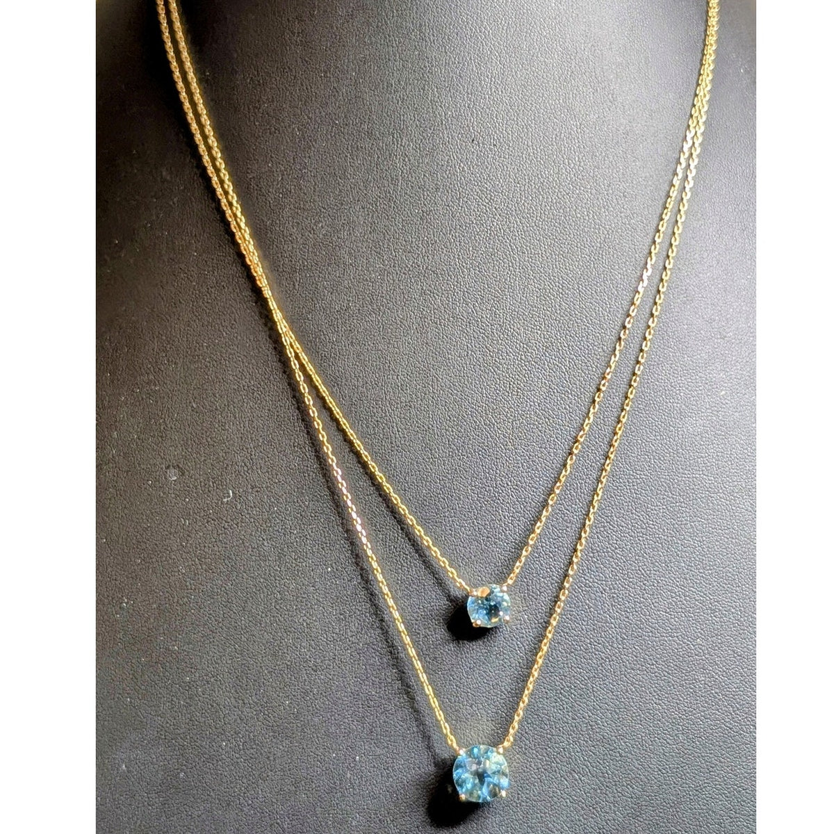 925 Turkey Sterling Vermeil Double Strand Blue Topaz Solitaire Pendant Necklace