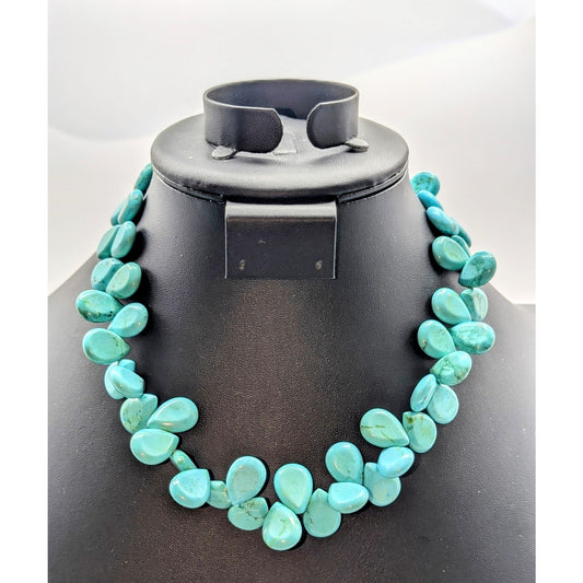 Blue Teardrop Petal Stone Bead Choker 17.5" Necklace