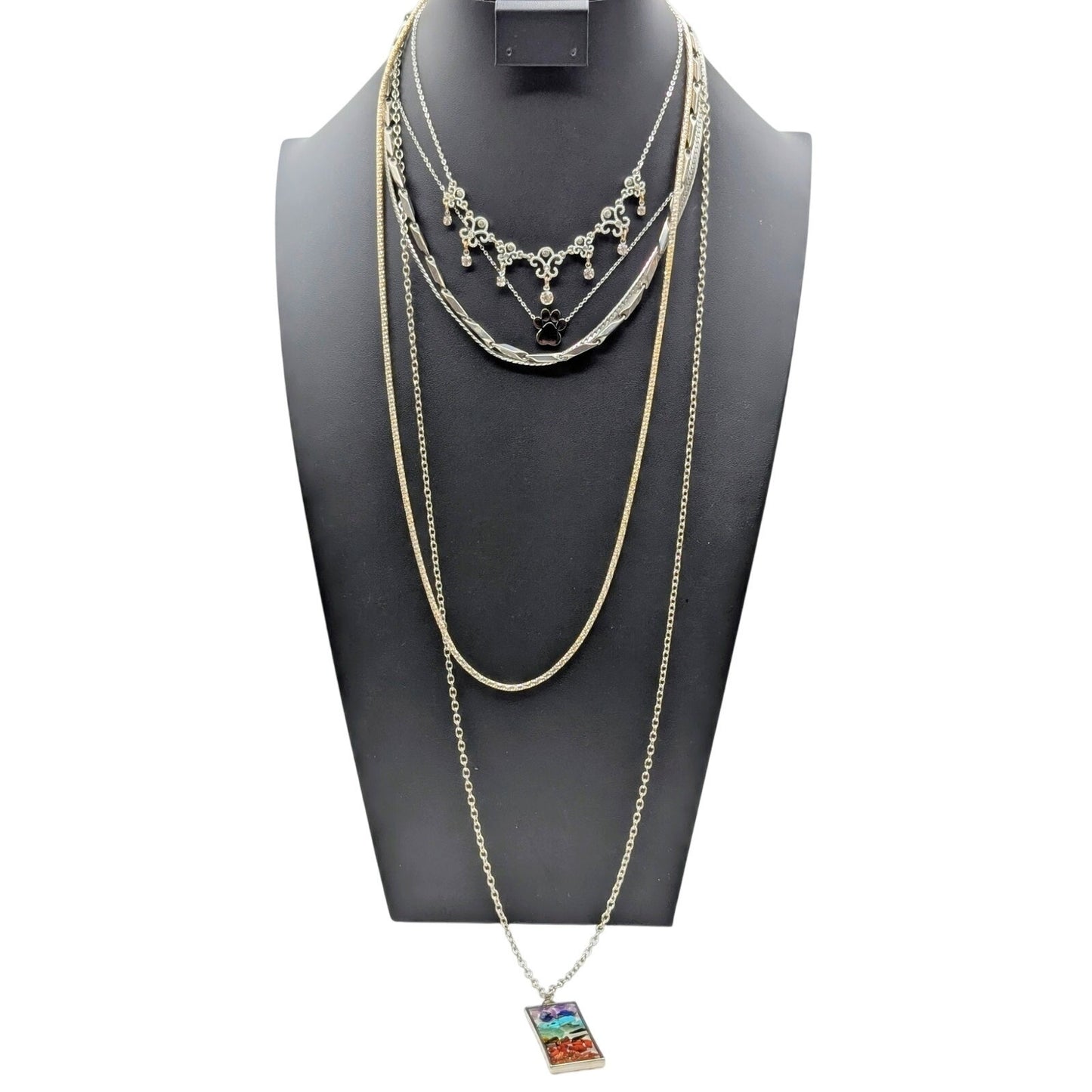 Lot of Six Silver Tone Vintage to Modern Chain Necklaces