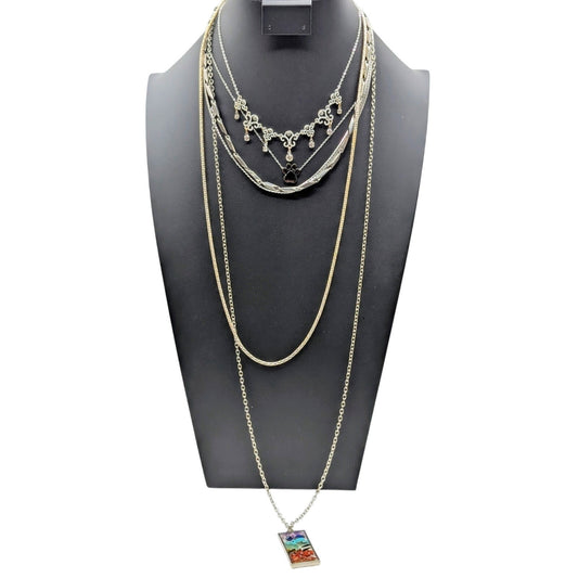 Lot of Six Silver Tone Vintage to Modern Chain Necklaces