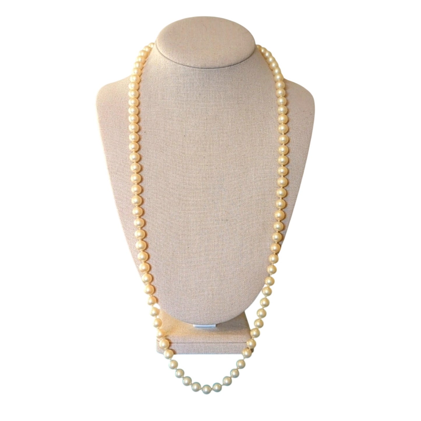 Vintage Signed Les Bernard 30" Strand Hand Knotted Faux Pearl Necklace