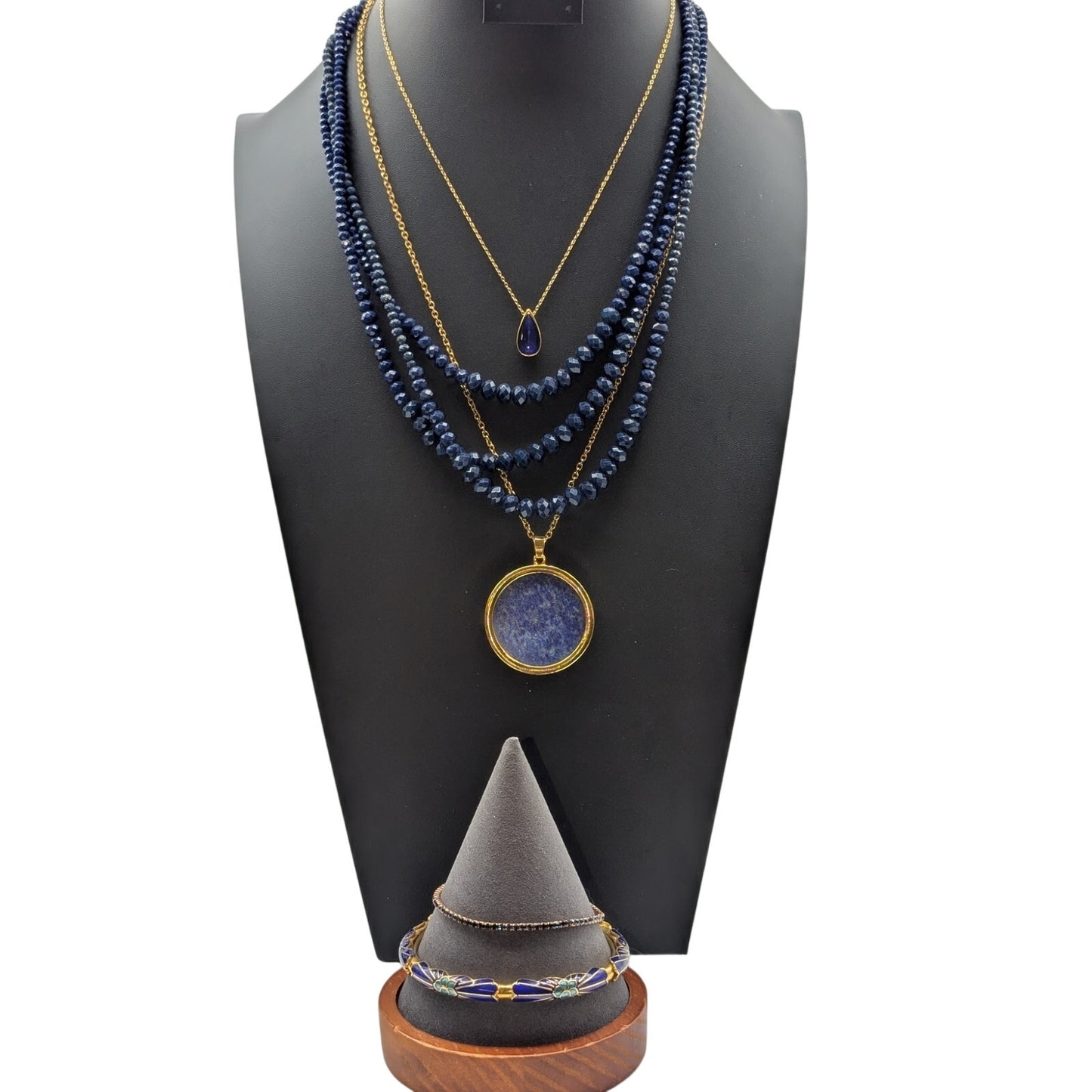 Blue Theme Jewelry Lot of Three Necklaces & Two Bracelets