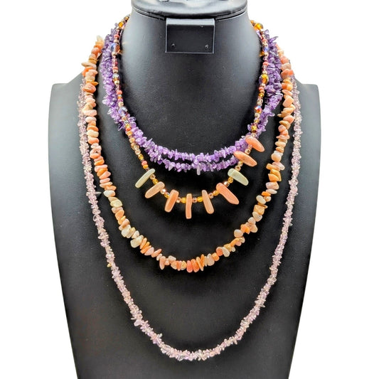 Lot of Four Stone Chip & Crystal Bead Necklaces