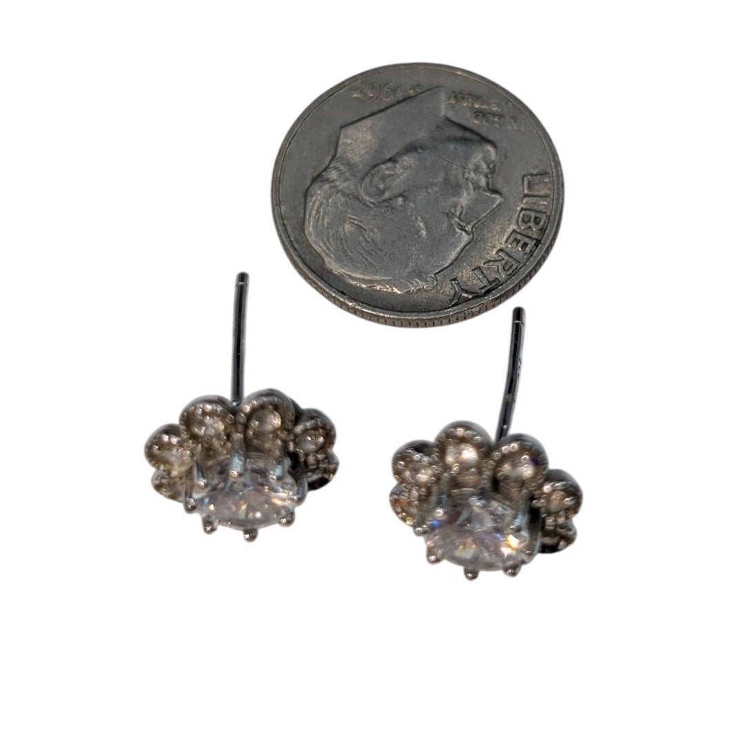 Vintage 925 Sterling Silver CZ Flower Stud Earrings