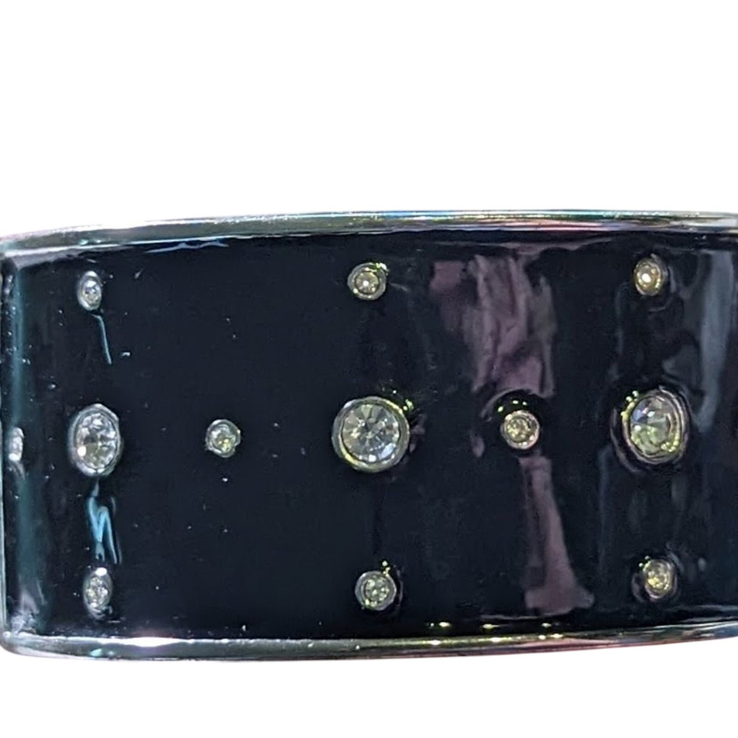 Signed Cookie Lee Black Enamel and Rhinestone Clamper Style Bracelet