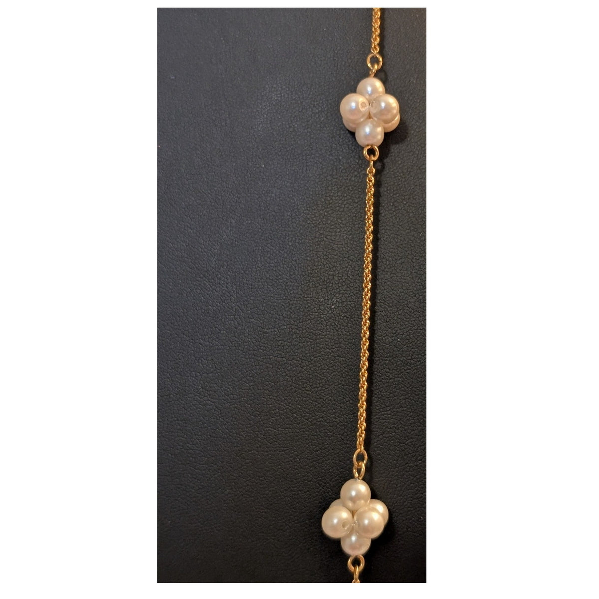 Vintage Napier Long Gold Tone Rope Chain Cluster Faux Pearl Necklace
