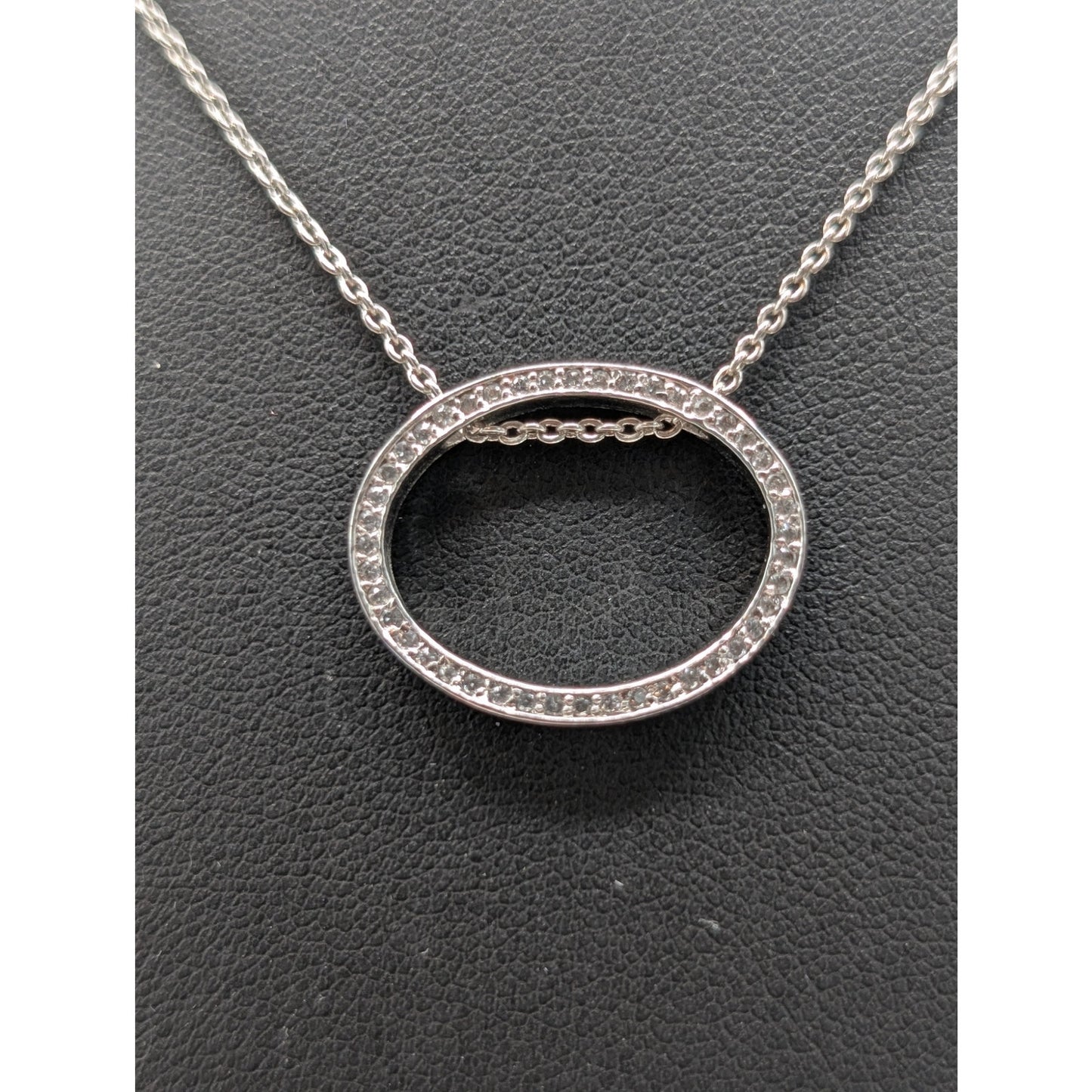 Nana Platinum Plated Sterling Silver CZ Oval Pendant Chain Necklace