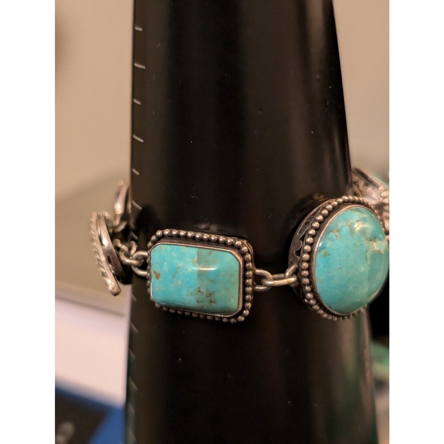 Barse Heavy Chunky 925 Sterling Silver Turquoise Chain Toggle Clasp Bracelet