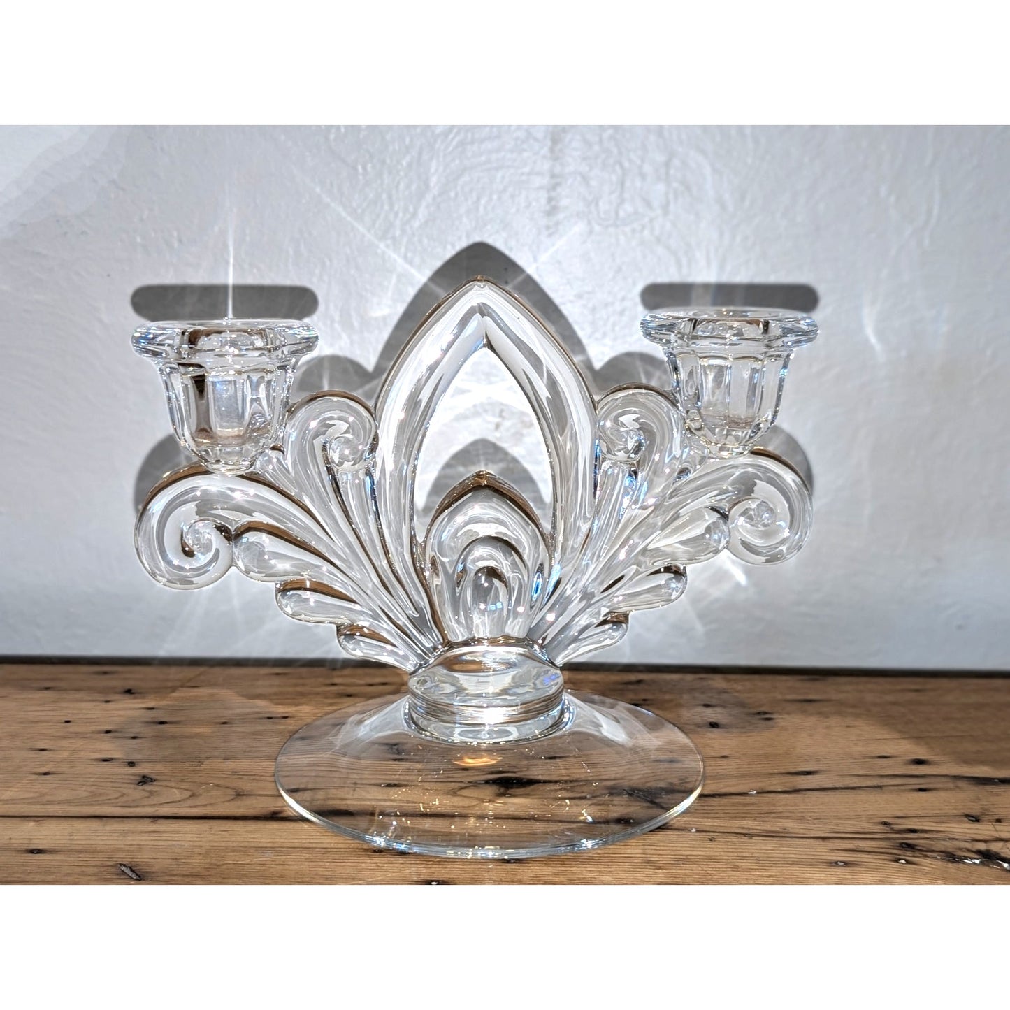 Clear Glass Double Light Candlestick Round Base