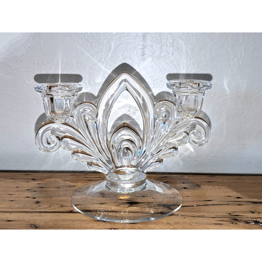 Clear Glass Double Light Candlestick Round Base