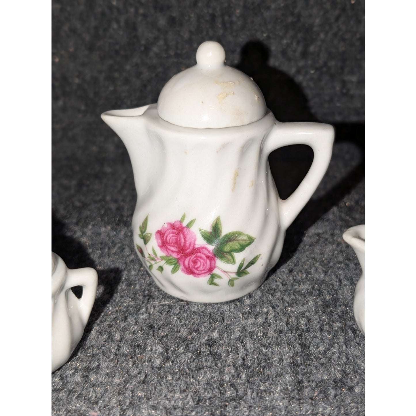 Vintage Thirteen Piece Miniature Child's Pink Rose Tea Set