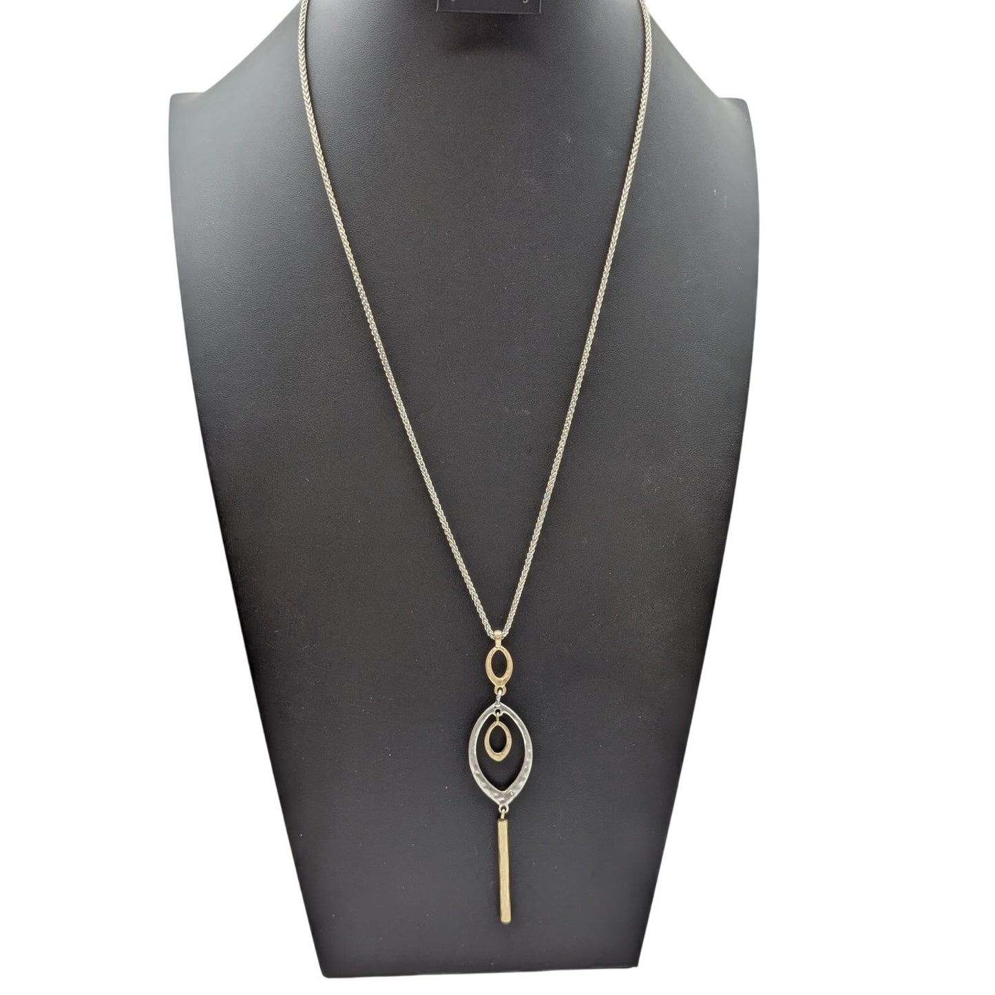 Lucky Brand Two Tone Double Bar Drop Pendant Adjustable Chain Necklace