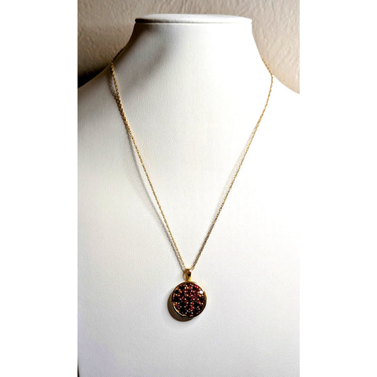 Vintage 925 Sterling Vermeil Tested Garnet Pendant 18" Necklace