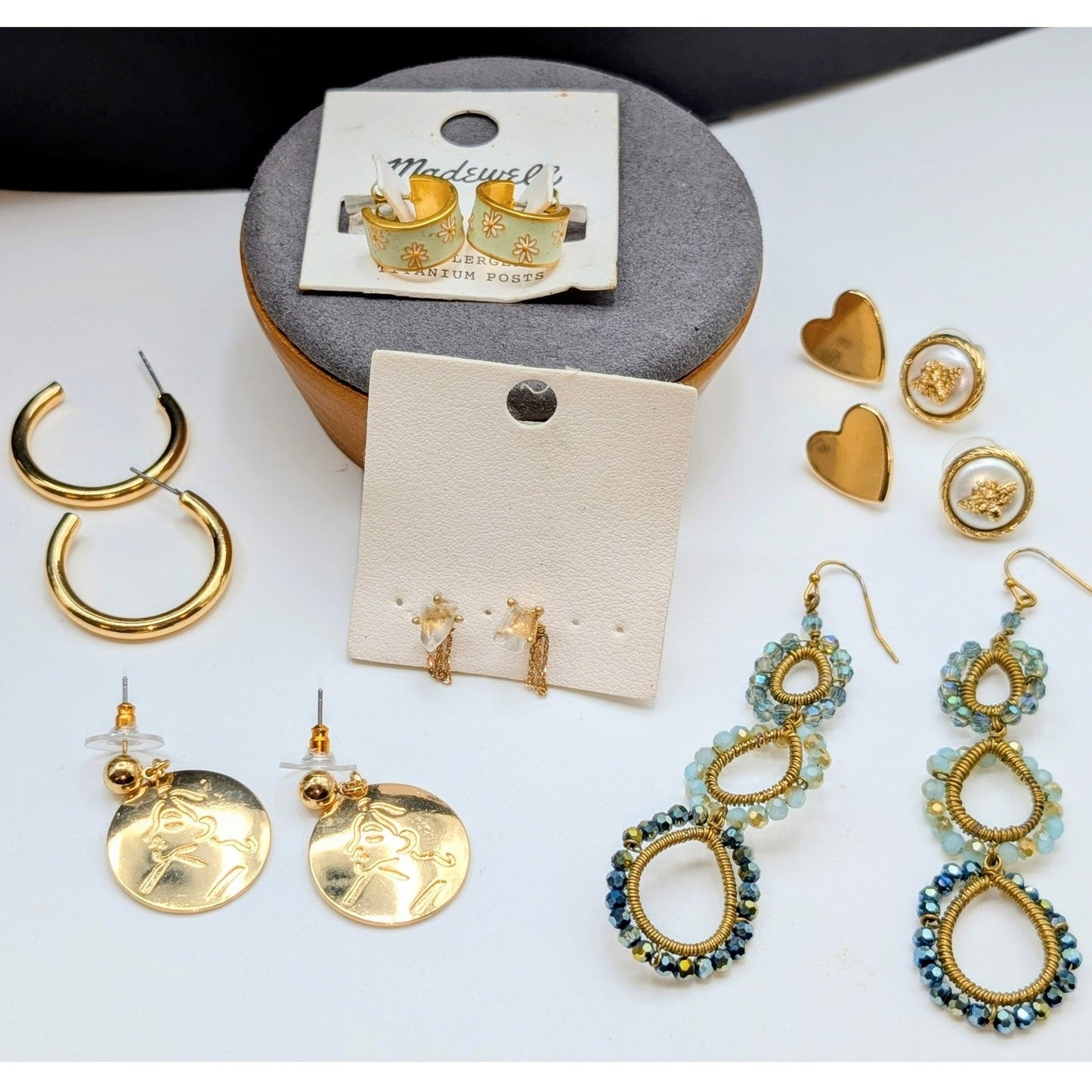 Lot of Seven Pair of Gold Tone Earrings Two Pair New With Tags