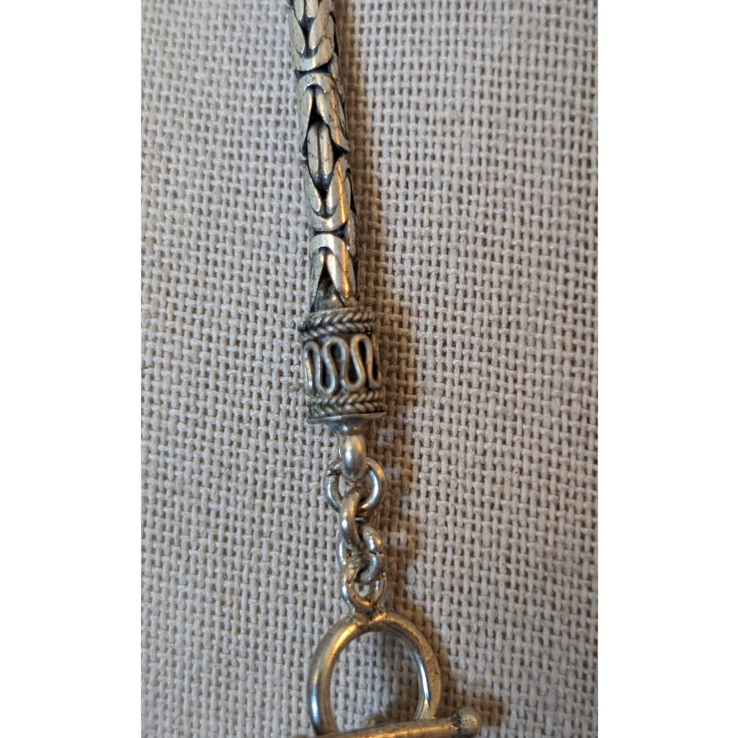Sterling Silver 3mm Byzantine 30" Chain Necklace w/ Toggle Clasp & Bali End Caps