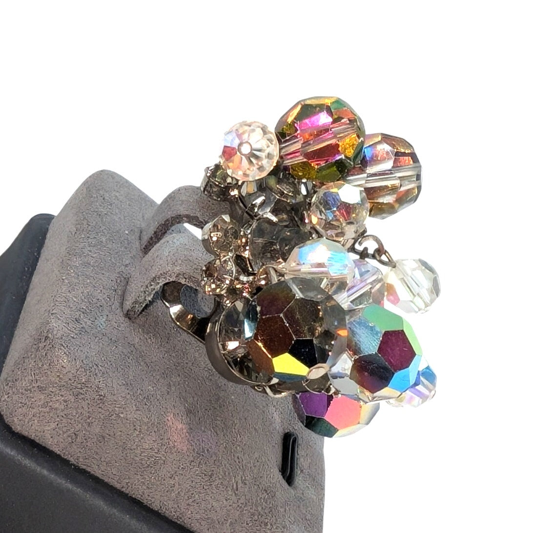 Vintage D & E Juliana Unmarked AB Crystal & Rhinestone Clip On Cha Cha Earrings