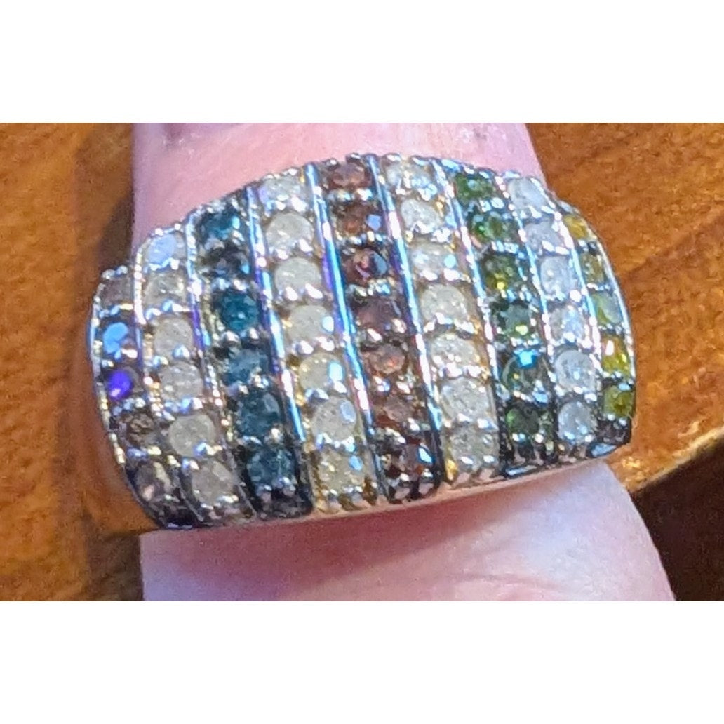 14K Gold Plated .84 Carat Genuine Multi Diamond 925 Sterling Silver Ring Sz. 7