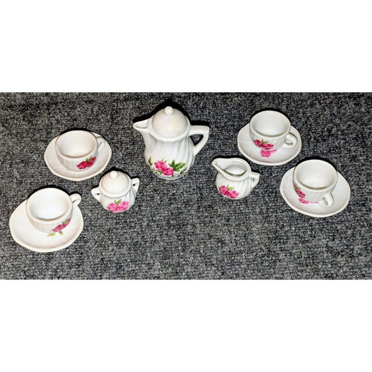 Vintage Thirteen Piece Miniature Child's Pink Rose Tea Set