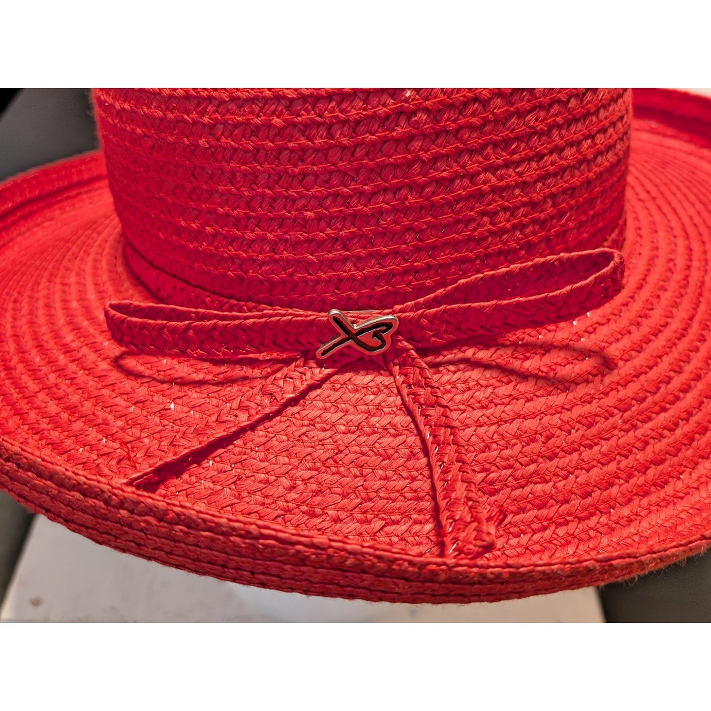Betmar New York Vintage Red Paper Cotton Blend Logo Ribbon Flip Brim Sun Hat