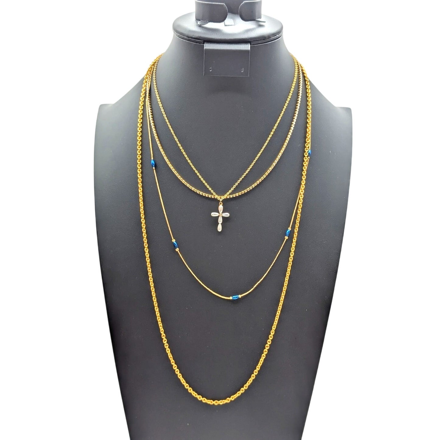 Lot of Four Gold Tone Chain Pendant Station Faux Pearl Rhinestone Necklaces