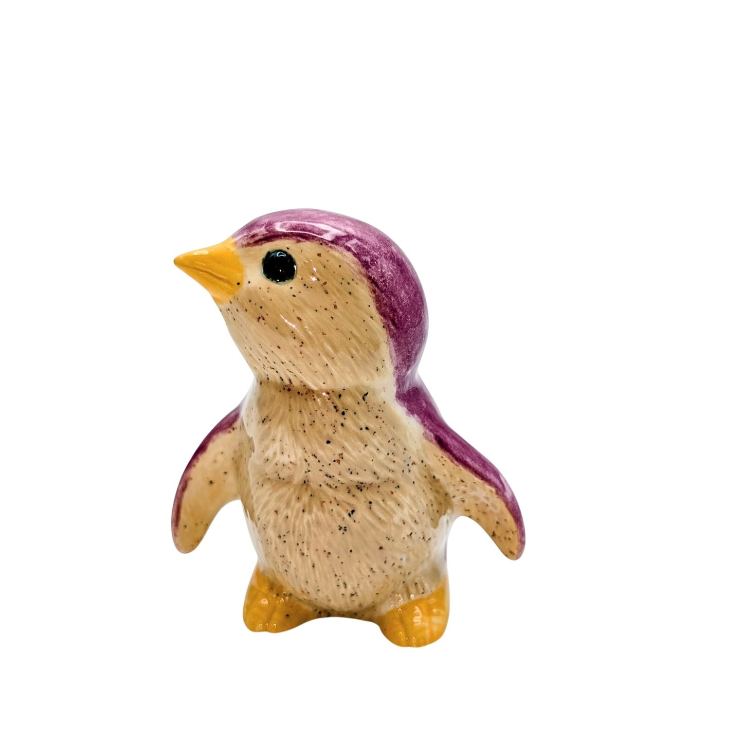 Vintage Signed Pink Cream Yellow Ceramic Penguin Figurine