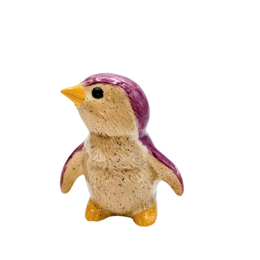 Vintage Signed Pink Cream Yellow Ceramic Penguin Figurine