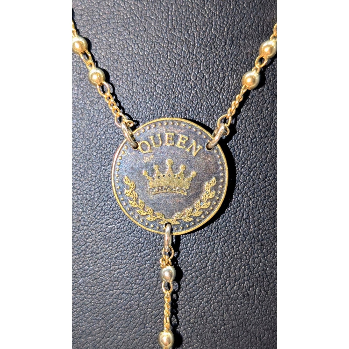 Mercedes Salazar Queen Y Drop Pearl Dangle Gold Filled Beaded Chain 18" Necklace