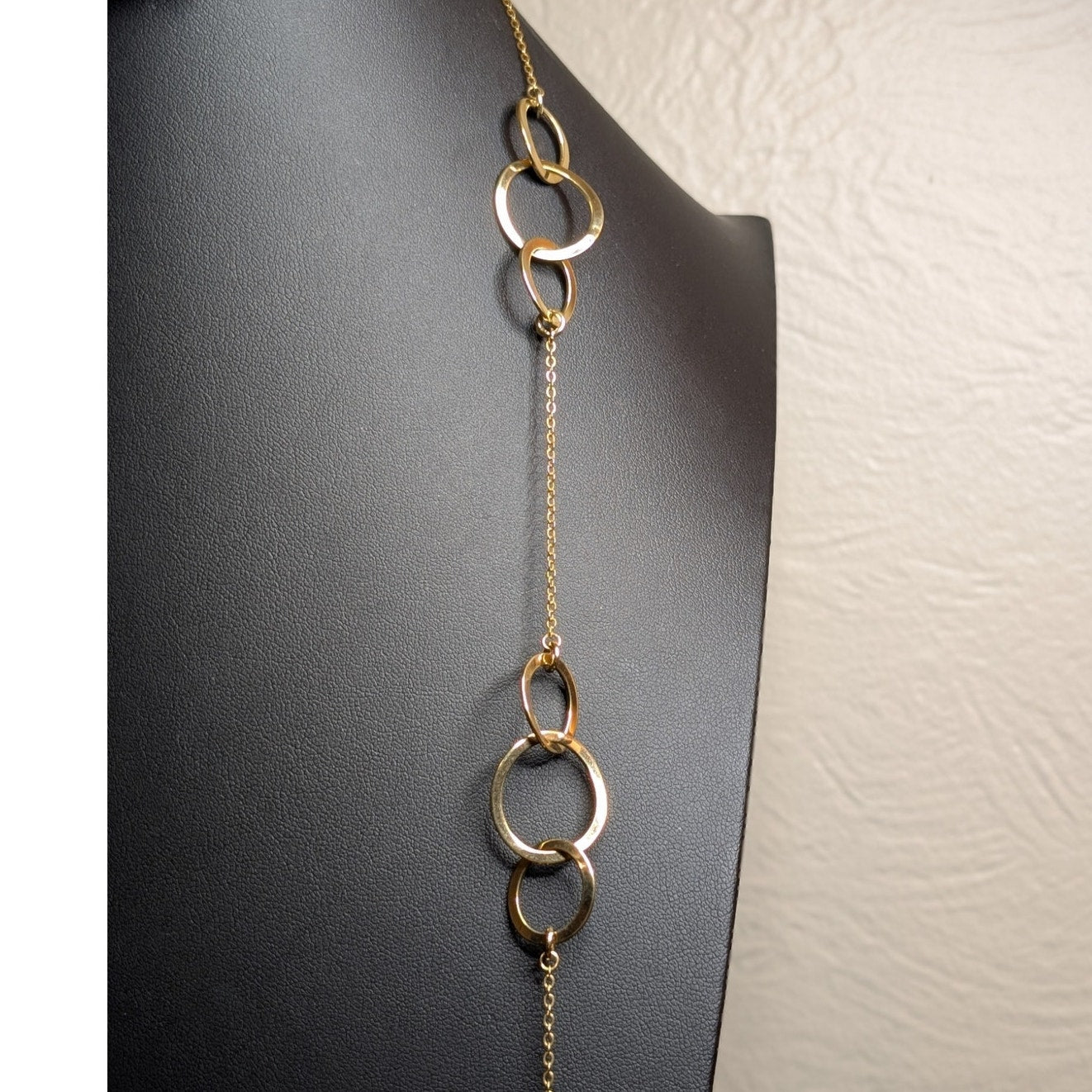 48" High Polished Brass Curved Loopy Station Chain Toggle Clasp Necklace