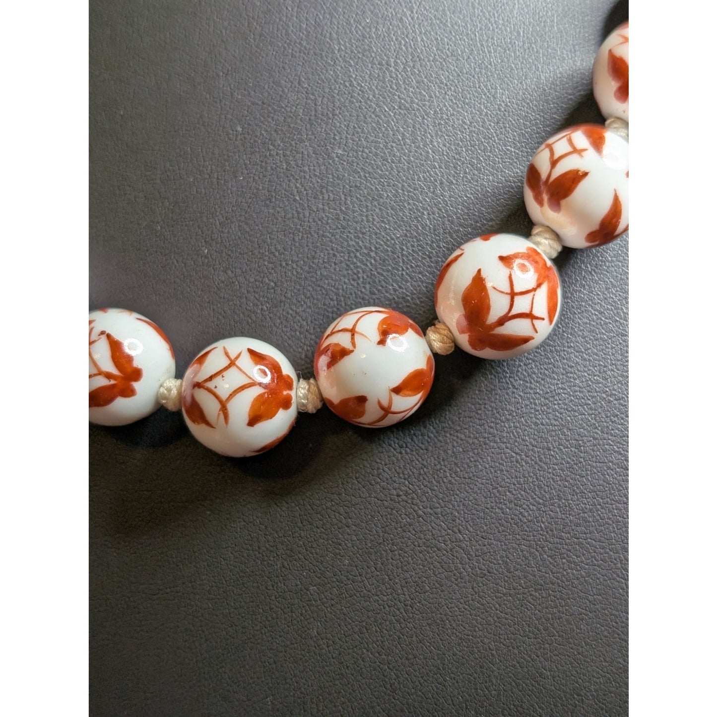 Vintage Mid Century Japanese Porcelain Butterfly Bead Hand-knotted 26" Necklace