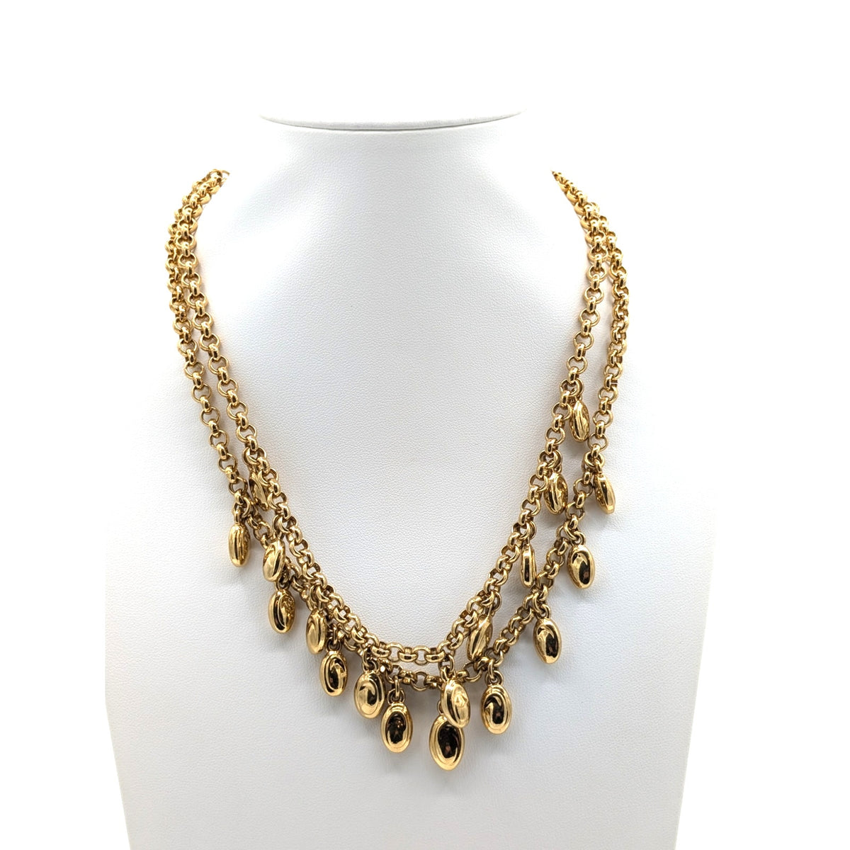 Gorgeous VTG Gold Tone Double Strand Rolo Chain W/ Gold Dangle Charm Necklace
