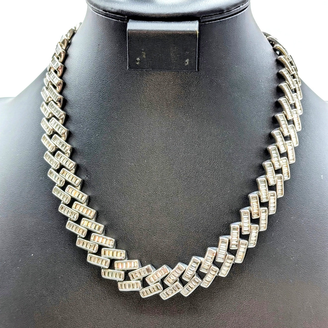 Silver Tone Baguette CZ Chunky Hip Hop Heavy Chain 20" Necklace