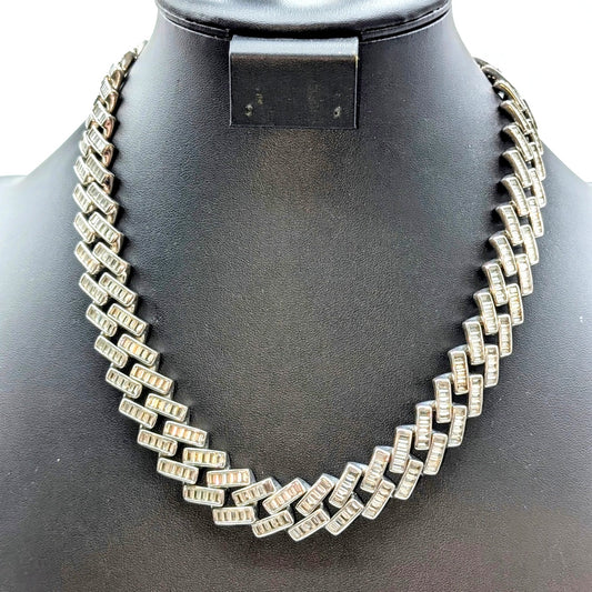Silver Tone Baguette CZ Chunky Hip Hop Heavy Chain 20" Necklace