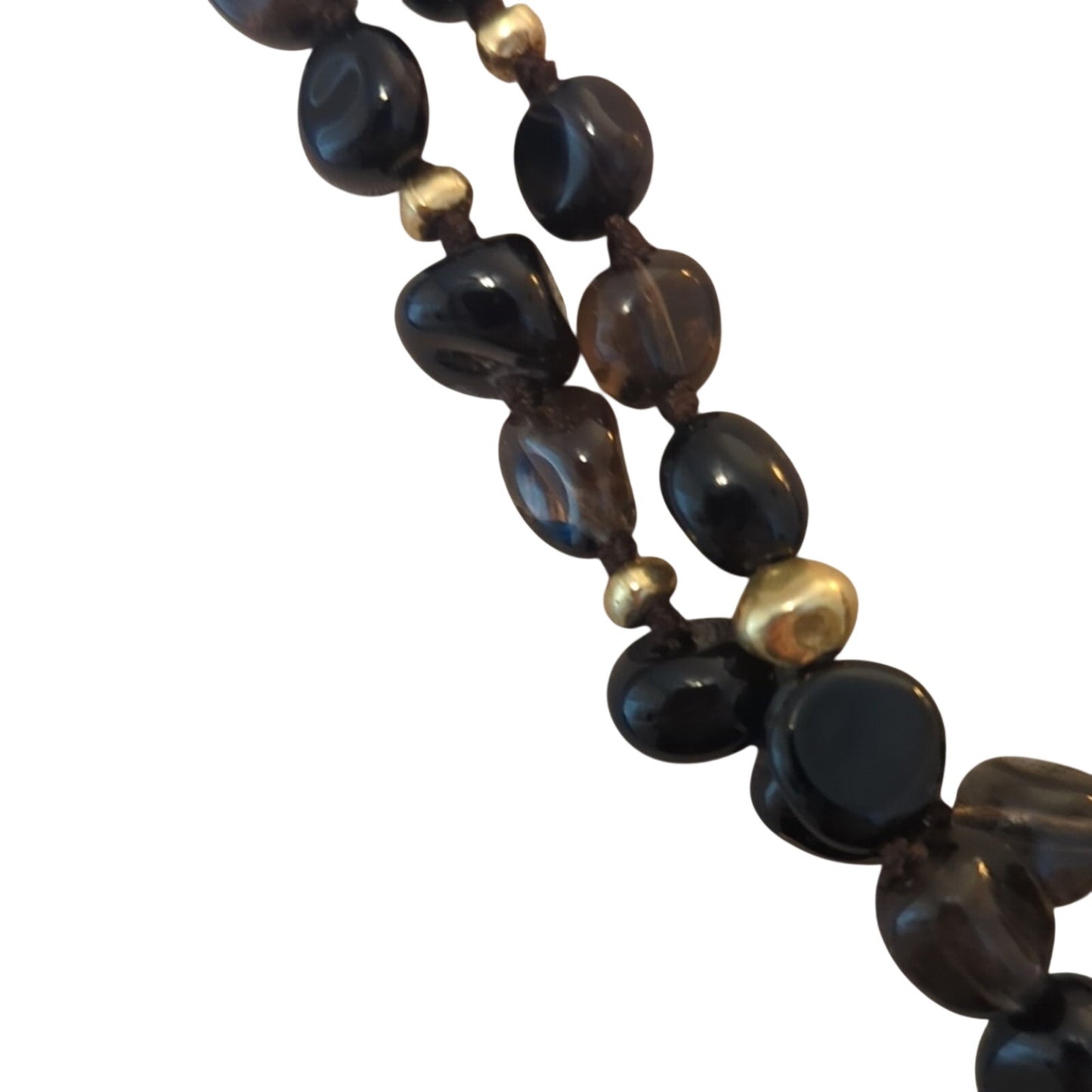 Coldwater Creek Smoky Quartz and Agate & Gold Tone Beaded 36" Necklace