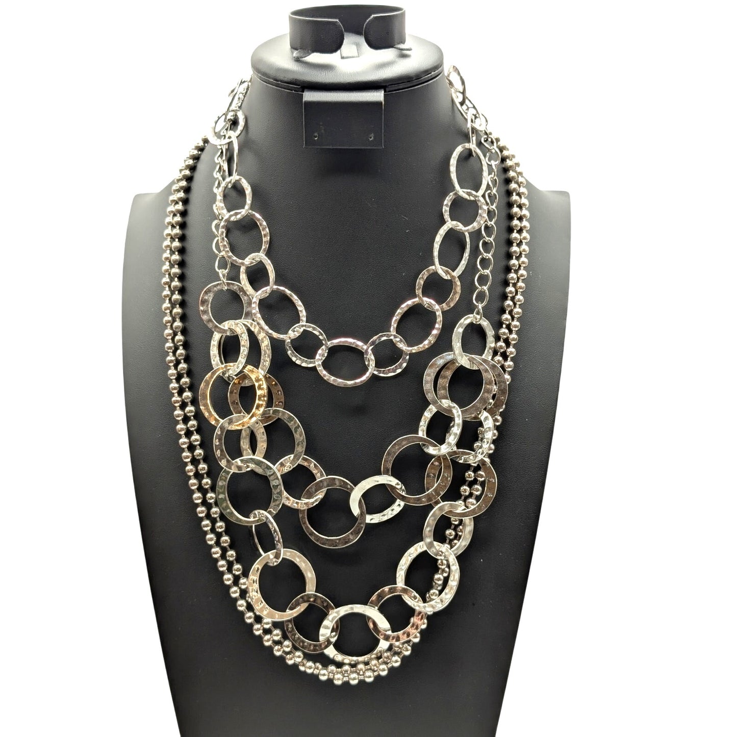 Lot of Four Silver Tone Necklaces -- Two Bead Ball Chains & Two Loopy Chain