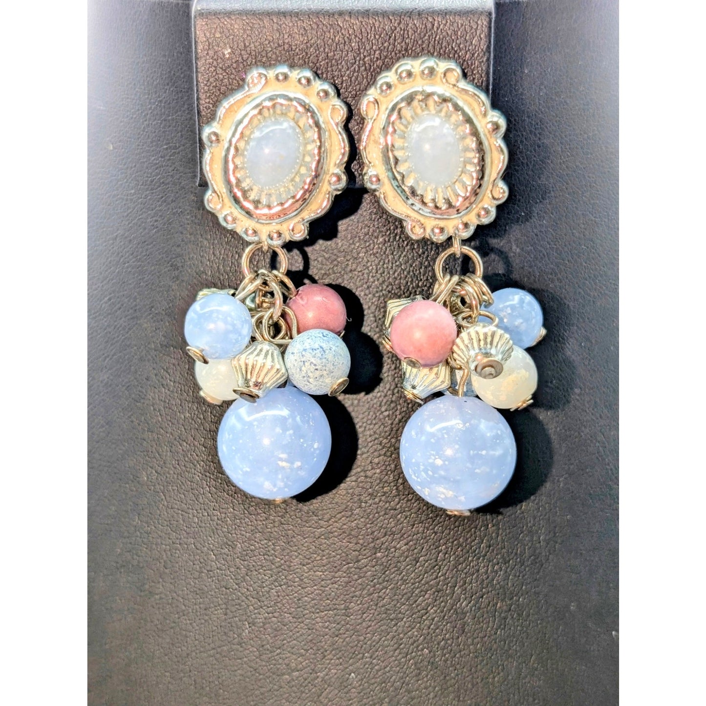 Mixed Lot of Two Blue Lavender Silver Tone Necklaces & Matching Clip On Earrings