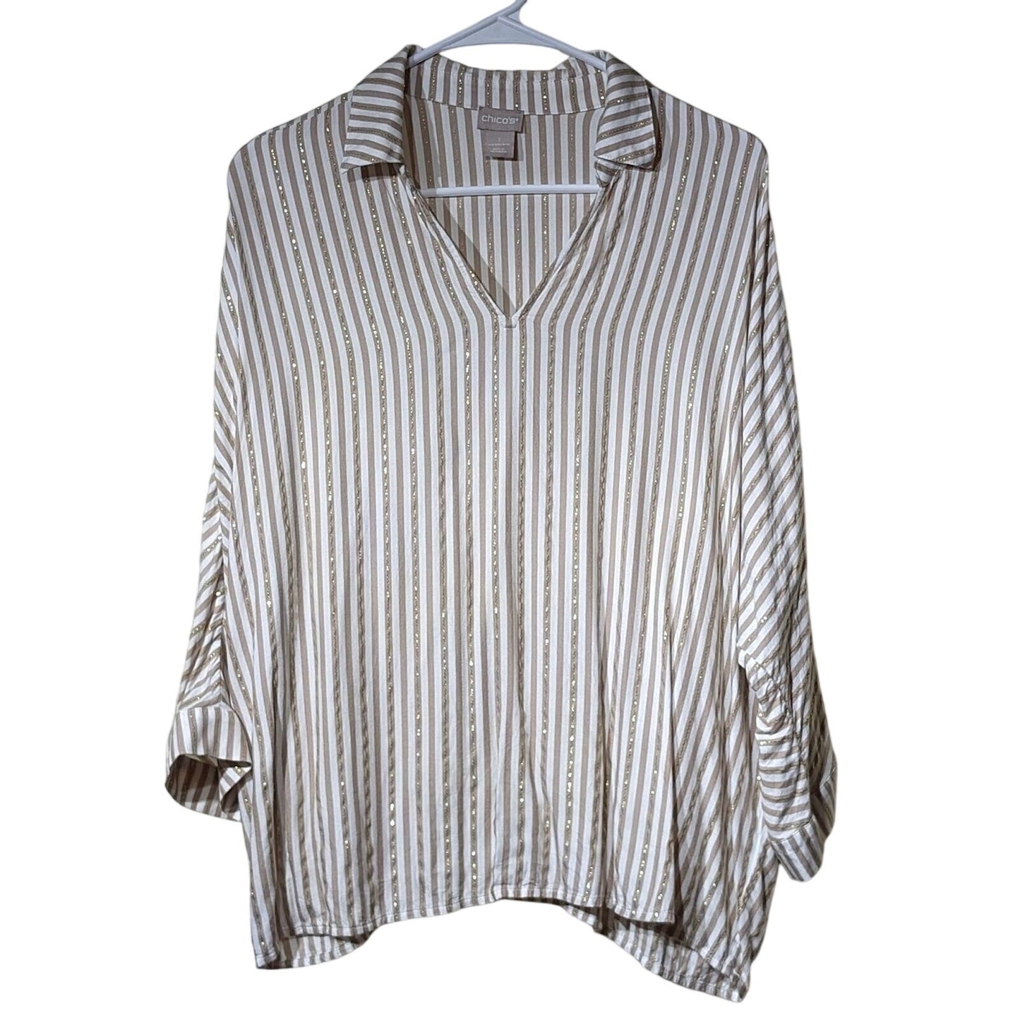 Chico's Lurex Gold Metallic Striped Pullover Top Chico's Size 1 (US 8-10 M)