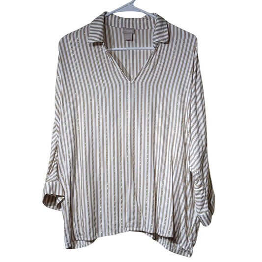 Chico's Lurex Gold Metallic Striped Pullover Top Chico's Size 1 (US 8-10 M)